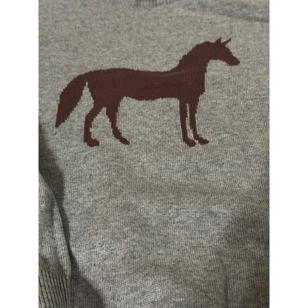 Beaufort Bonnet Company Kids Gray Cotton Intarsia Horse Crewneck Sweater Size 7 - Picture 2 of 5